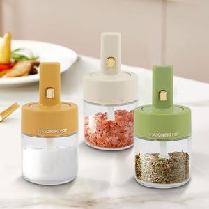 Boîte d'organisation de cuisine, cuillère télescopique, récipients à condiments, sel et poivre, récipient à sel en verre avec couvercle et cuillère rétractable - Product Image 1