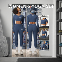 Ensemble de sport 2 pièces col rond uni pour gym et yoga – Combinaison de sport taille haute extensible anti-plis en Spandex/Nylon