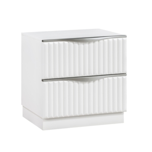 Pearl White Nightstand 2 <b>Drawers</b> Textured Panel Sleek Handles Bedside Cabinet Bedroom <b>Storage</b> <b>Drawer</b> Unit - Product Image 3