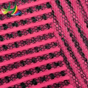 Pemasok Cina kain jala udara sarang lebah garis poliester untuk pakaian