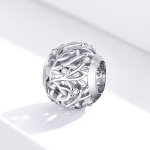 Breloque plaquée argent avec pierres de zircon rondes, motif végétal, style classique, bijoux unisexes, cadeau - Product Image 4