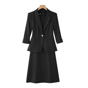 Yellow Women's Suit Set Two Piece Blazer Dress Solid Color Anti-Wrinkle Office Commuting Elegant Formal Wear - Product Image 5