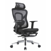 Chaise de bureau ergonomique moderne pivotante avec repose-pieds, support lombaire inclinable, appui-tête réglable, en maille de nylon de luxe