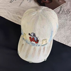 Distressed Washed Gradient Ripped Cartoon Embroidered PVC Denim Duckbill Baseball <strong>Cap</strong> - Product Image 2