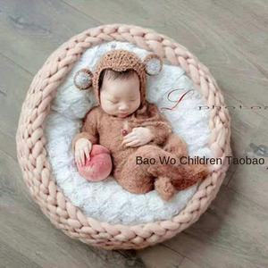 Po Wo, sombrero para recién nacido y traje con capucha, accesorios de fotografía para niños y niñas, ropa tejida para fotos, suministros para bebés - Product Image 2