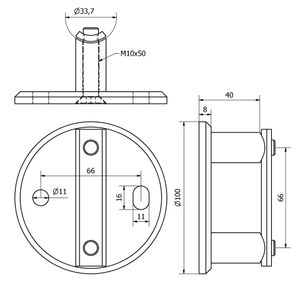 C110343 Placa lateral de acero inoxidable con acabado satinado AISI 304 Ø 100X33,7mm para barandillas y pasamanos - Product Image 2