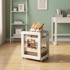 White Rolling <b>Storage</b> <b>Cart</b> Utility Organizer Mobile Shelf Rack for Bedroom Dorm Study Room - Product Image 2