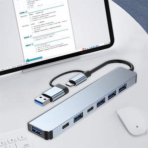 <span class=keywords><strong>7</strong></span>-in-1 PD5W อุปกรณ์หลายตัวโอนแบบพกพามือถือ HUB Dual-head USB/ประเภท C 3.0 USB hub ประเภท c พอร์ต usb hub - Product Image 1