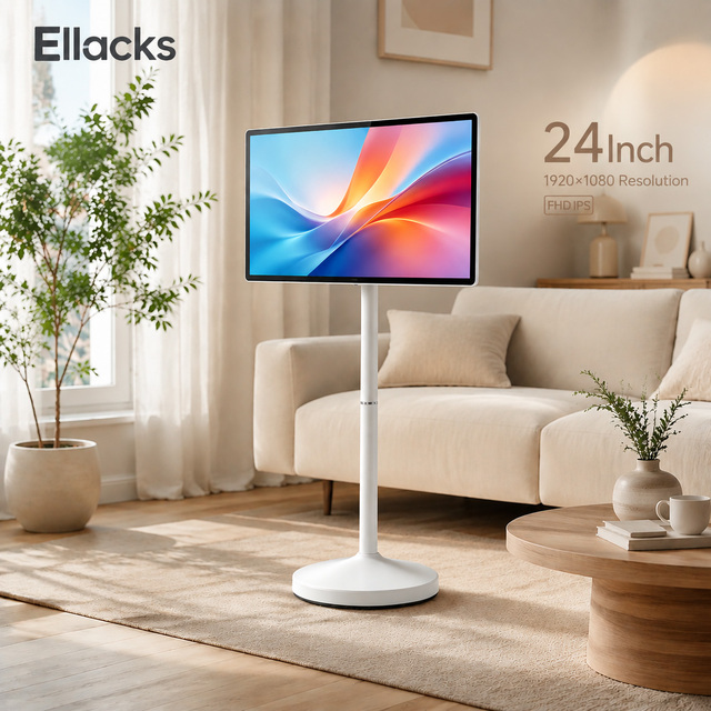 24 Inch Portable Smart Television Digital Signage Android 12 Touchscreen 1080P FHD WiFi BT All in One LCD Display Camera Wheels