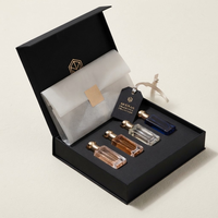 Ensemble d'emballage de parfum noir de luxe sur mesure, boîte rigide pliable à fermeture magnétique avec insert personnalisé