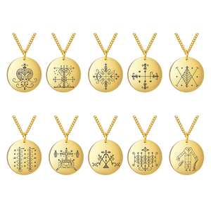 Amuleto Vudú Veve Papa Legba, Colgante de Disco con Patrón de Logotipo Personalizado en Acero Inoxidable, Collar Talismán <span class=keywords><strong>Hoodoo</strong></span> Dorado para Hombre, Estilo Hip Hop - Product Image 1