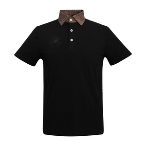 Polo à manches courtes noir pour homme, taille personnalisée, en coton piqué uni, logo brodé, boutons sur le devant, style décontracté chic - Product Image 3