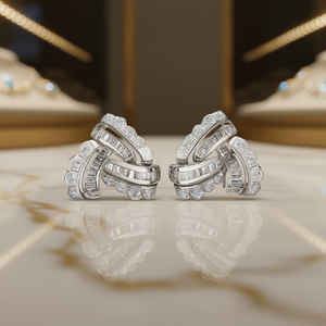 Orecchini E3309 in Oro Bianco con Diamanti Taglio Baguette Colore D Naturale Gioielli di Lusso per Donna - Product Image 2