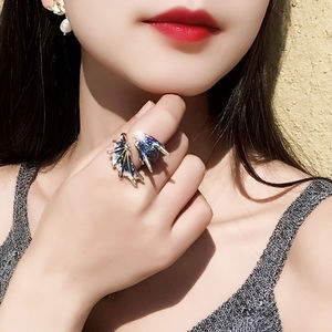 원래 디자인 남성 여성 보석 선물 에나멜 펑크 바이킹 동물 별이 빛나는 하늘 작은 블루 드래곤 나이트 오프닝 반지 쥬얼리 - Product Image 5