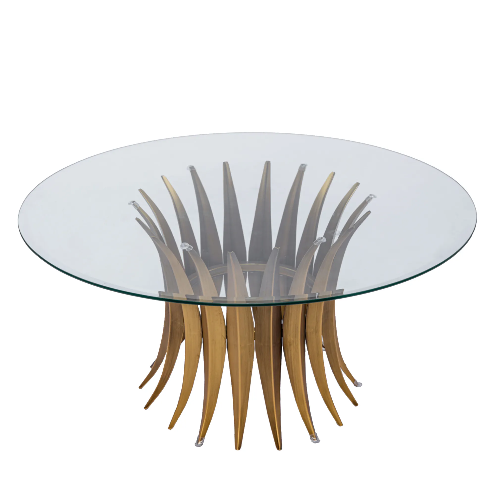 Moderne kreative Design möbel Zweiteilige runde Couch tische aus klarem Glas und Gold metall für das Wohnzimmer