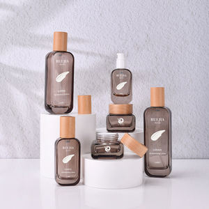 Luxe 30ml 50ml 100ml 120ml plat carré verre Essence <span class=keywords><strong>Toner</strong></span> Lotion liquide fond <span class=keywords><strong>de</strong></span> teint cheveux huile sérum bouteille avec couvercle en bois - Product Image 2