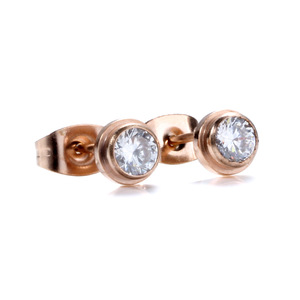<b>Stud</b> <b>Earrings</b> 6Mm Rose Gold Round Zircon Bezel Setting Stainless Steel Fashion Jewelry - Product Image 5