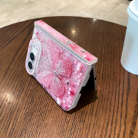Étui de téléphone pliable luxueux avec paillettes, diamants, cœur d'amour, papillon, brillant pour iPhone 18Ultra, coque de protection transparente antichoc