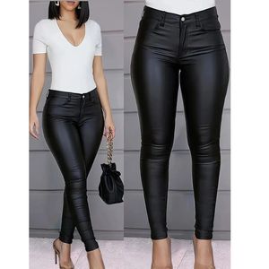 Jean skinny <span class=keywords><strong>noir</strong></span> taille haute pour <span class=keywords><strong>femme</strong></span>, extensible, effet brillant et ciré, coupe ajustée, longueur complète, cinq poches, style urbain classique - Product Image 5