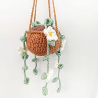 Mini fraises fleurs plantes artificielles accessoires cadeau décor à la main suspendu Crochet plante en pot pour voiture rétroviseur