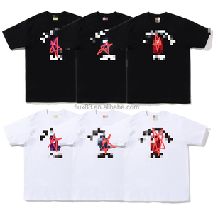 T-shirt en coton tricoté 100% 280g à manches courtes et col rond pour homme, coupe classique, motif singe et tête humaine, motif logo, consultation - Product Image 1