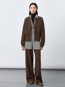 <span class=keywords><strong>Pantaloni</strong></span> Larghi da <span class=keywords><strong>Donna</strong></span> in Misto Lana, Vita Elastica, Pieghe Frontali, Taglio Dritto, per Ufficio e Casual, Autunno Inverno, Tinta Unita - Product Image 2