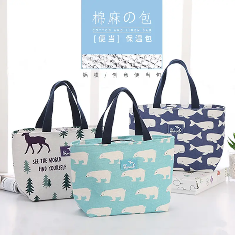 Phim Hoạt Hình Di Động Linen Tote Túi Với Cách Điện Hộp Ăn Trưa Dã Ngoại Ngoài Trời Túi Lạnh Dễ Thương Oxford Trẻ Em Ăn Trưa Túi Lạnh Hộp Dã Ngoại