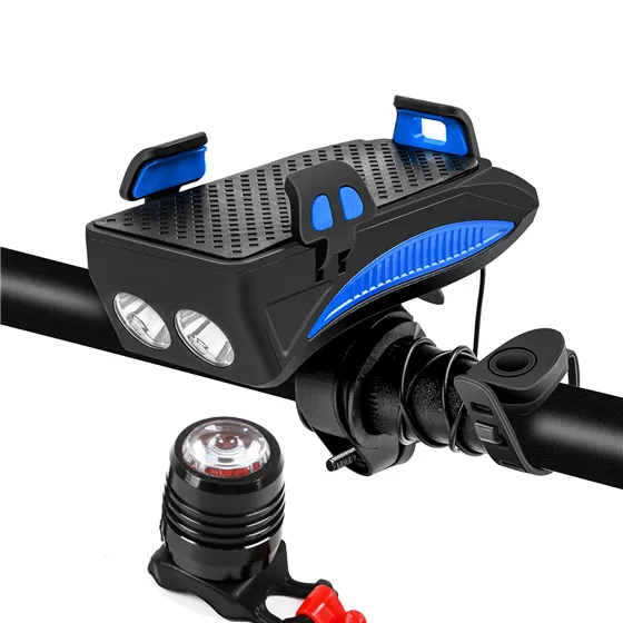 Multifunction 4 IN 1 outdoor bike waterproof USB charging Phone Holder powerful LED front back bike light