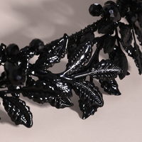 Serre-tête noir Halloween style Europe-Amérique, fait main, en alliage, feuilles et cristaux, couronne de mariage, diadèmes