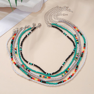 Ensemble de colliers bohèmes multicolores en perles de rocaille, chaîne de pull multicouche perlée, bijoux et accessoires de mode pour femmes - Product Image 1