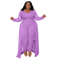 N7970 Vêtements pour femmes de grande taille New Pocket Long Sleeve Stitching Stretch Jumpsuit for Women