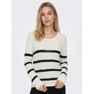 Suéter de Punto a Rayas para Mujer, Cuello Redondo, Manga Larga, Estilo Casual Holgado, 55% Acrílico, 45% Nailon, Antiencogimiento, para Otoño - Product Image 1