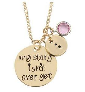 Collana con Punto e Virgola Inciso 'La Mia <span class=keywords><strong>Storia</strong></span> Non Finisce Ancora', Ciondolo con Pietra Portafortuna, Gioielli per la Salute Mentale per Uomini e Donne - Product Image 2
