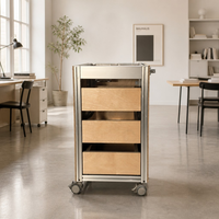 Armoire de rangement roulante sur mesure en profilé aluminium avec bacs pour atelier et salle d'artisanat, vitrine à 3 tiroirs