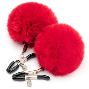 Pinces à tétons rouges en fourrure, jouets de stimulation mammaire pour adultes - Product Image 2