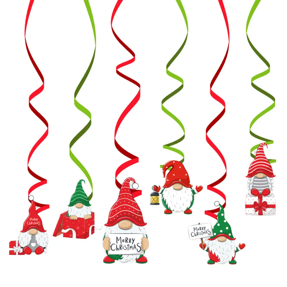 2022 Christmas 6 Pack Cartoon PET Spiral Pendant Christmas Product Decoration Pendant