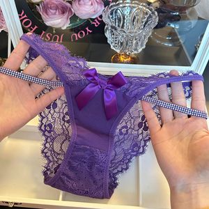 Wholesale <b>Women</b> Eyelash <b>Lace</b> Briefs Panties Rhinestone Double Strap Satin Bow Sexy Sheer Ladies Intimate <b>Underwear</b> OEM ODM - Product Image 5