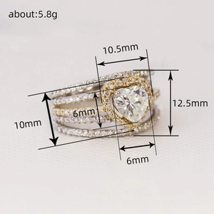 Anello a doppio tono con cuore a strati per donna, gioiello alla moda da indossare sul dito - Product Image 4