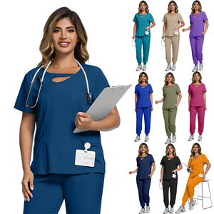 Ensemble de Blouses et Pantalons Médicaux <span class=keywords><strong>Grande</strong></span> <span class=keywords><strong>Taille</strong></span> pour Femmes, Couleur Unie, Tissu Polyester Dobby – Uniforme Professionnel pour Infirmières, Médecins, Salons de Beauté et Magasins - Product Image 1