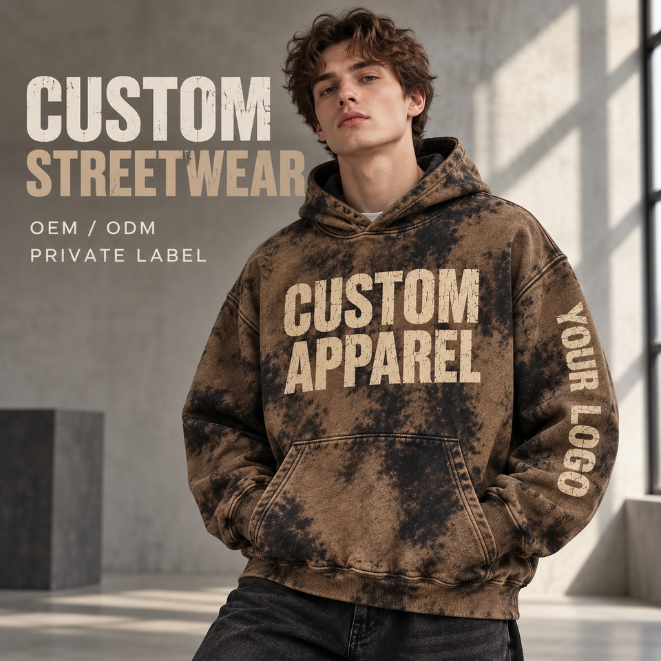 Custom Men Oversized Pullover Hoodie Acid Wash Tie Dye Letter Print ...