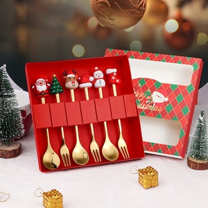 Dễ thương phim hoạt hình thép không gỉ muỗng nĩa đặt gương đánh bóng giáng sinh cà phê khuấy cho các bên hoặc quà tặng - Product Image 1