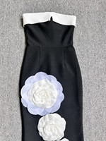Robe de soirée moulante tissée respirante à fleurs 3D, dos nu, longueur genou, pour femme, modèle SB2892, sexy, avec sequins et bandage, idéale pour l'été et les occasions formelles.