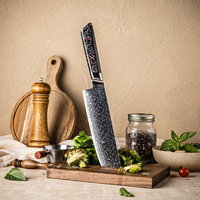 Couteaux Nakiri en acier Damas à 129 couches de 7 pouces, couteau de cuisine japonais de luxe Nakiri Damas avec manche en fibre de carbone noire