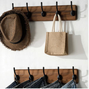 <span class=keywords><strong>Porte</strong></span>-<span class=keywords><strong>manteau</strong></span> mural en bois massif de pin rustique - 5 crochets pour accrocher les vêtements - Product Image 5