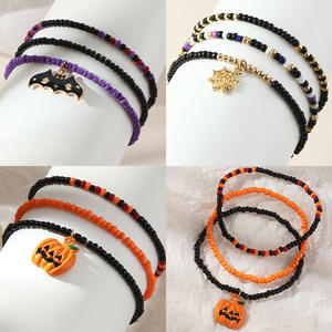 Halloween nuevo 3 unids/set pulsera de cuentas de semillas oscuras divertido murciélago calabaza colgante encanto pulsera joyería para mujer - Product Image 5