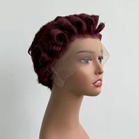 Perruque Courte Bouclée Pixie, Grade 12A, Lace Frontale, 100% Cheveux Humains, Économique, Perruque Humaine