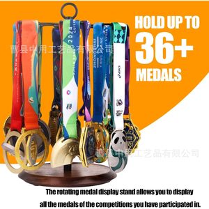 Medal Display Rack Wooden Base 360 Degree Rotating Stand For <b>Trophies</b> And Medals With Clips - Product Image 2