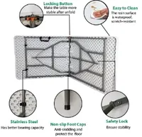 Ensemble de table et de chaises pliantes en plastique HDPE de qualité supérieure pour l'extérieur, 6 pieds/8 pieds, avec cadre en métal, pour les fêtes, les mariages, les événements de jardin