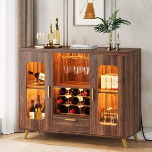 Armoires de bar SENYU avec éclairage LED, armoires de bar à café modernes, armoires à vin avec casiers à bouteilles, armoires de buffet latérales - Product Image 1