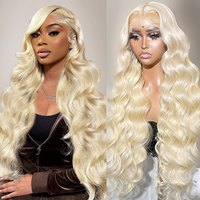 Perruque en cheveux humains Lace Front 13*4, densité 180%, couleur blonde 613, Remy vierge brésilienne, ondulée, longue, pour tissage en dentelle